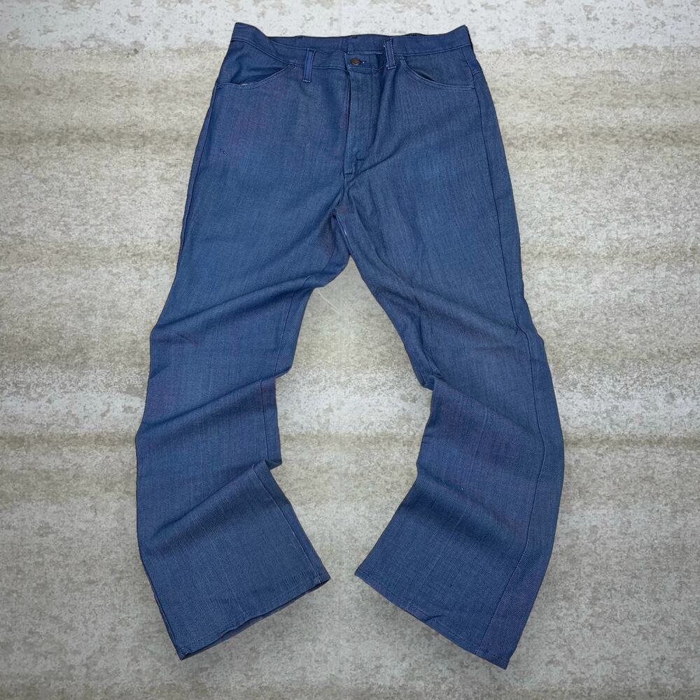 True Vintage 70s Perma Prest Dress Pants 36x32 Bootcut Flared Fit Dark Blue - Picture 2 of 5